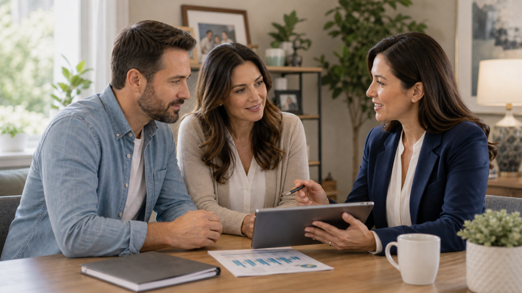 Family reviewing life insurance protection with an advisor